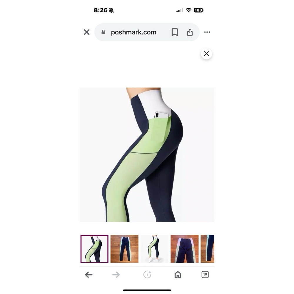 Sweaty Betty Power Leggings Size Small Green Navy 7/8 Color Block Workout